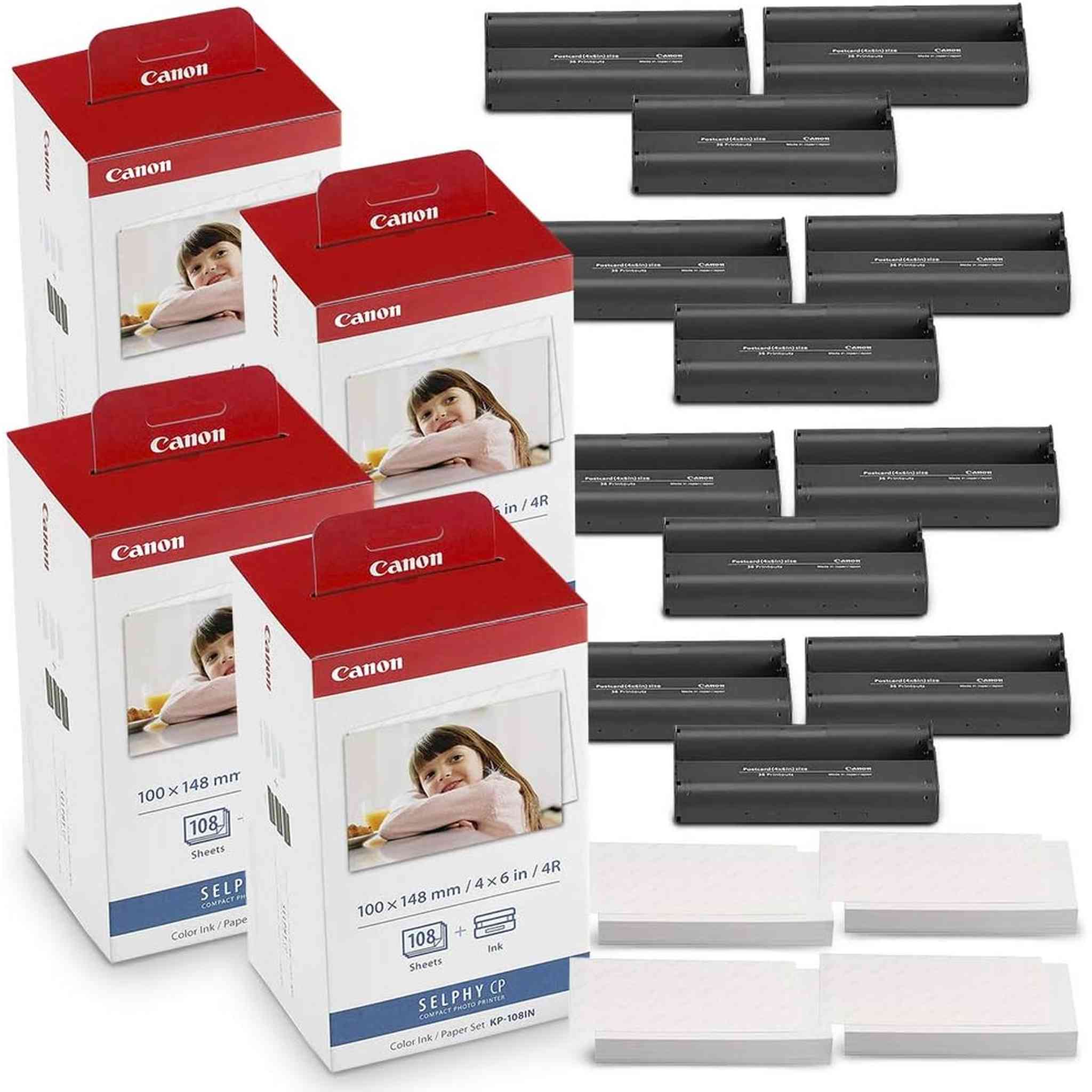 Canon KP-108IN Color Ink and Paper Set Includes Total of 432 Sheets and 12 Ink Cartridges and Fibertique Cleaning Cloth