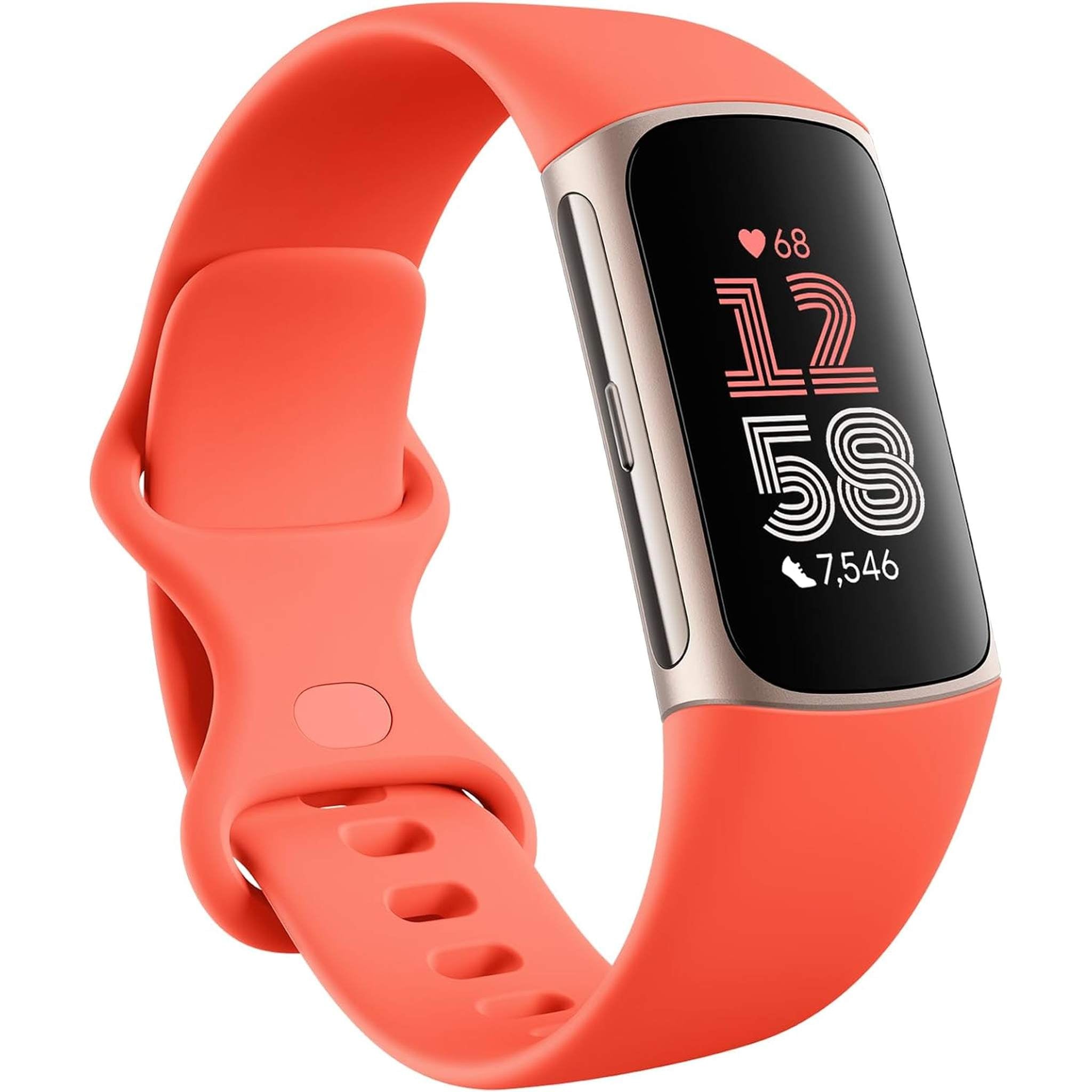 Fitbit Charge 6 Fitness Tracker Smartwatch, Gold Case w/ Coral Bundle
