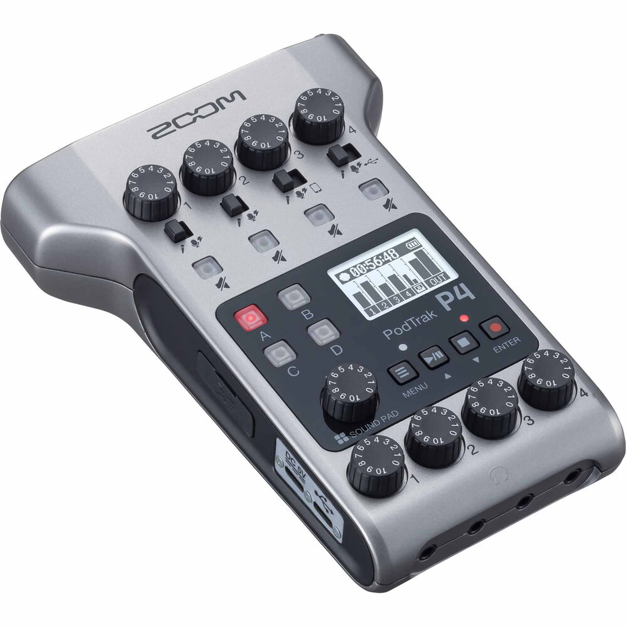 Zoom PodTrak P4 Podcast Recorder, Battery Powered Bundle Zoom