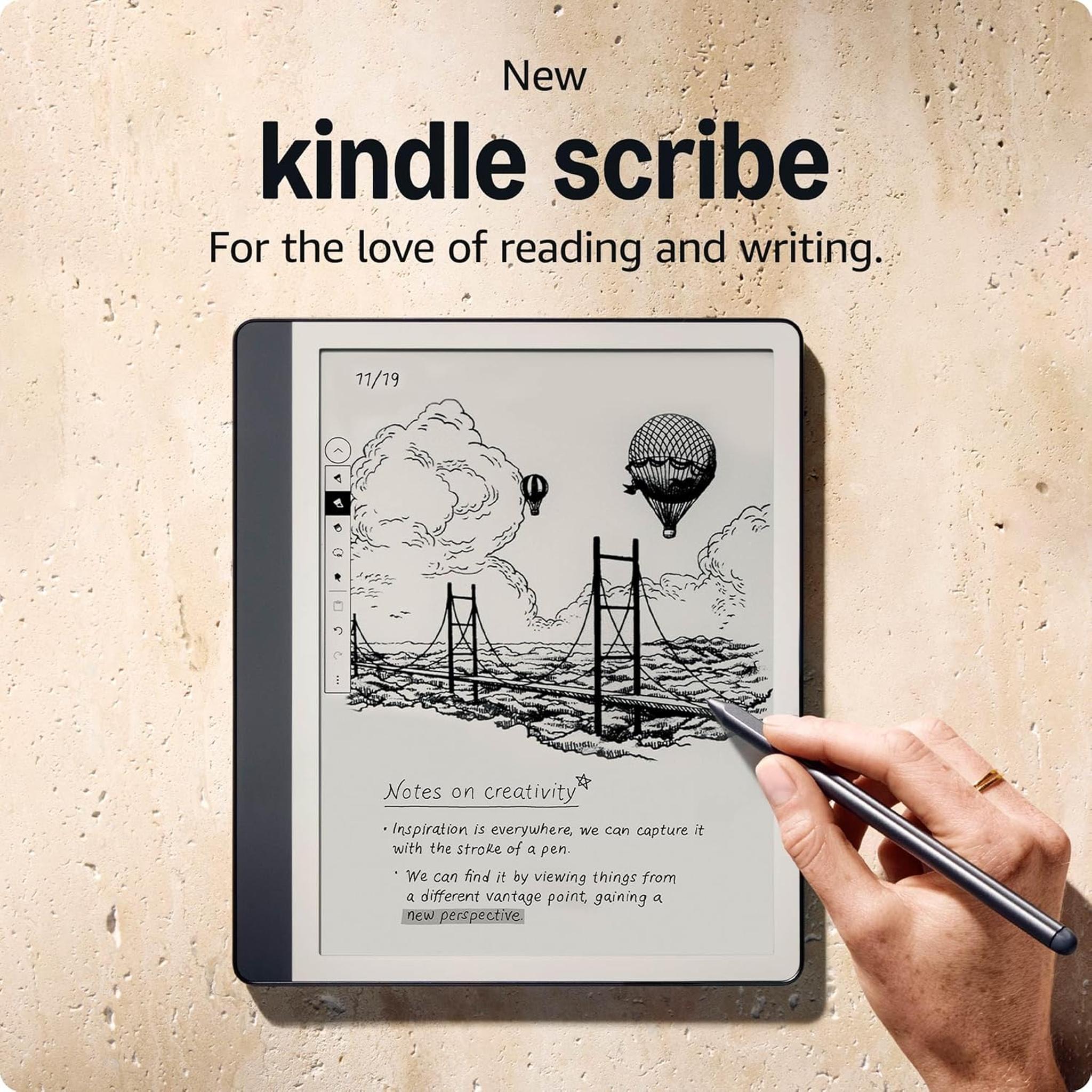 Kindle Scribe 16 GB - Redesigned display with uniform borders. Now write directly on books and documents. With built-in notebook summarization. Includes Premium Pen - Tungsten + More Kindle