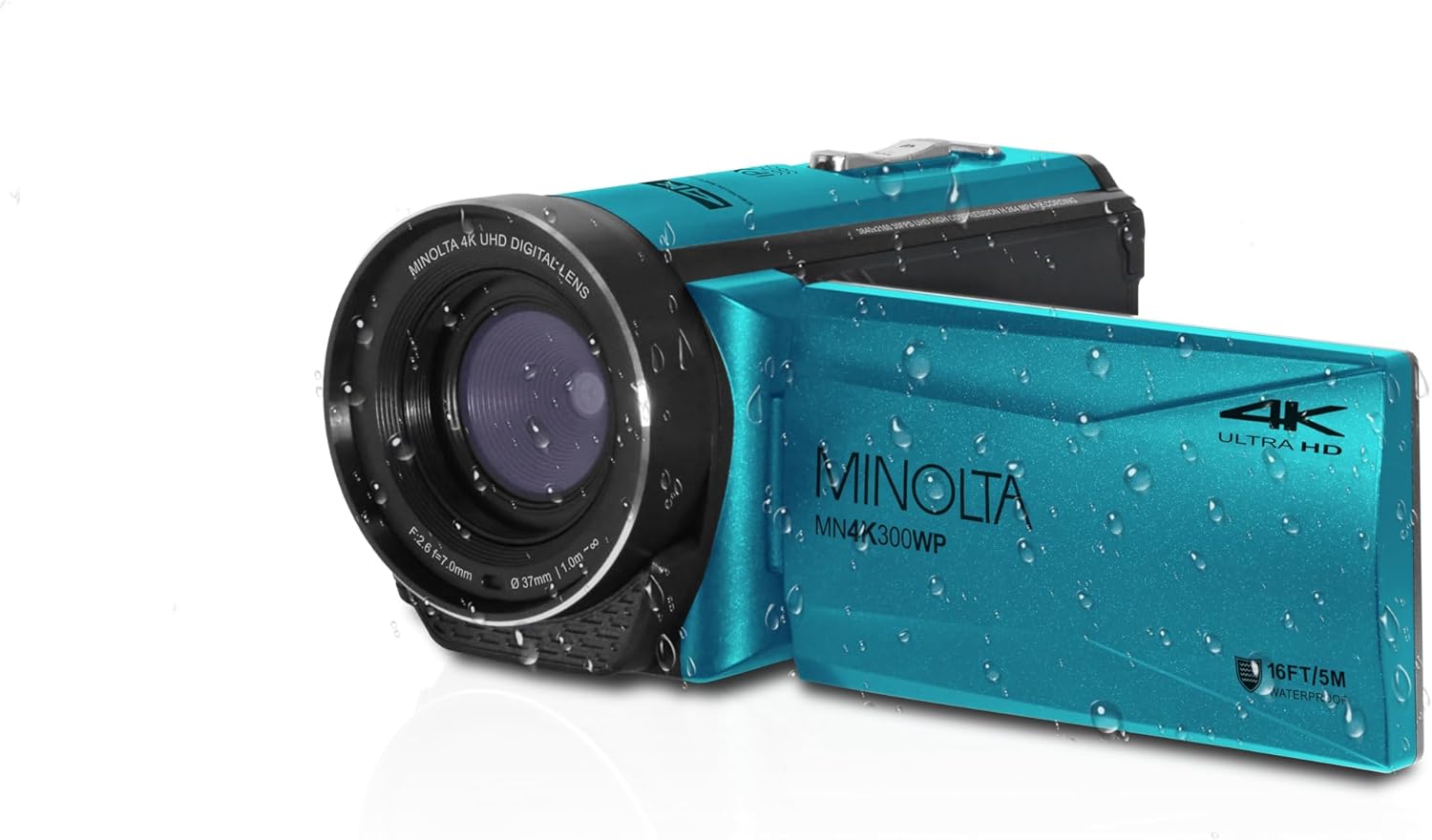Minolta MN4K300WP 4K Ultra HD / 56 MP Waterproof Camcorder - Blue - Bundle