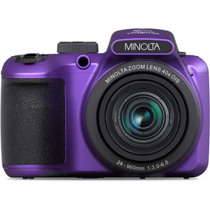 Minolta 20 Mega Pixels 40x Optical Zoom Digital Camera, 1080p FHD Video Bundle, Purple