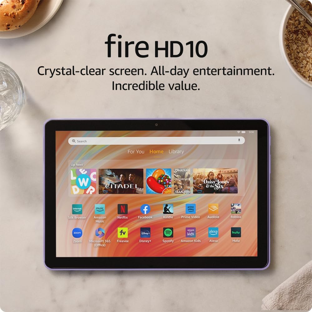 Fire HD 10 - 10.1 inch Tablet (2023 Release) - 32GB - Lilac + Tablet Essentials Starter Kit 5 Piece (10 inch sleeve earbuds stylus cleaning cloth stand) -Black  + More