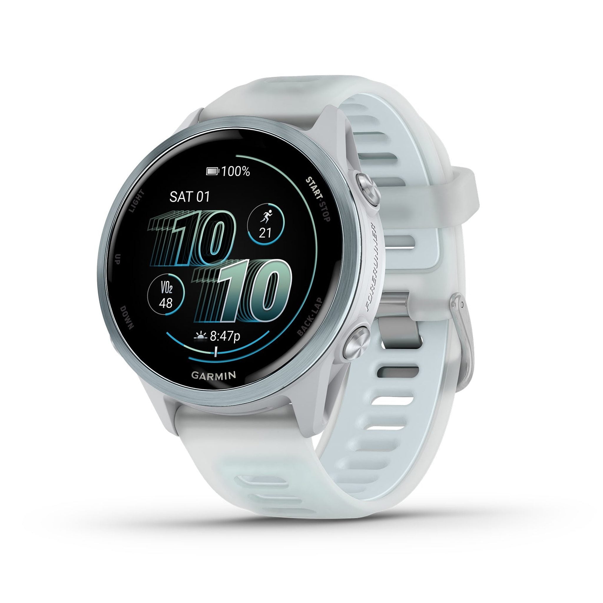 Garmin Forerunner 570 Running Smartwatch, 42MM WiFi, GPS Fitness Smart Watch For Men And Women, Cloud Blue Aluminum with Translucent Whitestone/Cloud Blue Band, Bundle