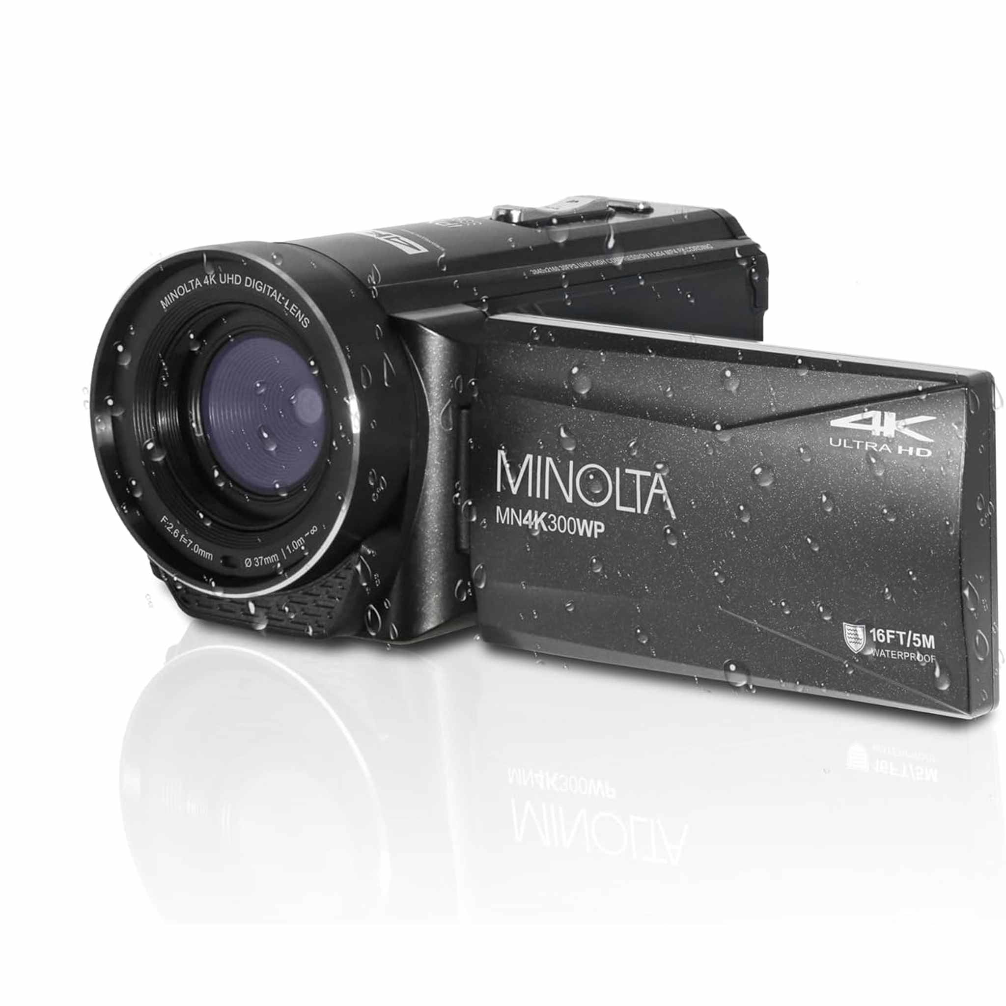Minolta MN4K300WP 4K Ultra HD / 56 MP Waterproof Camcorder - Black - Bundle