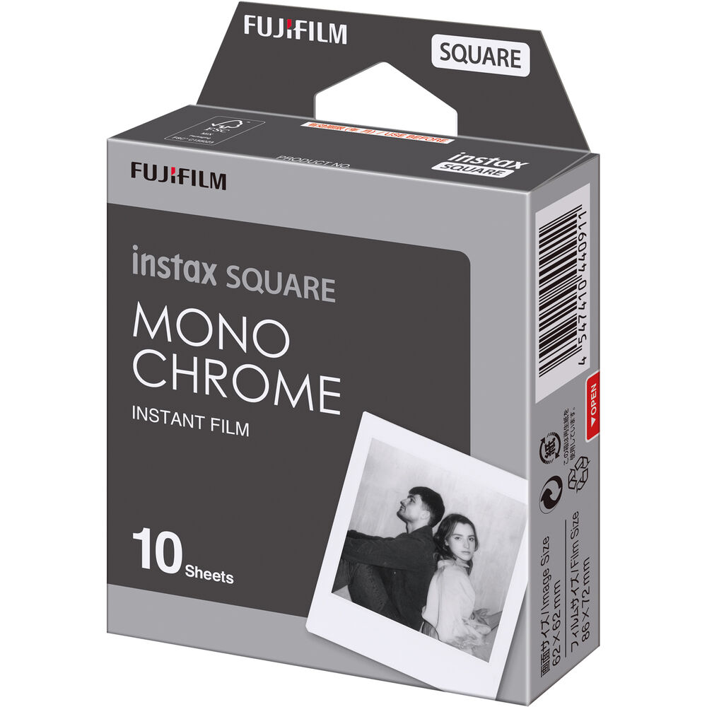 10xFUJIFILM INSTAX SQUARE Monochrome Instant Film 10 Exposures , Microfiber Cleaning Cloth, Bundle