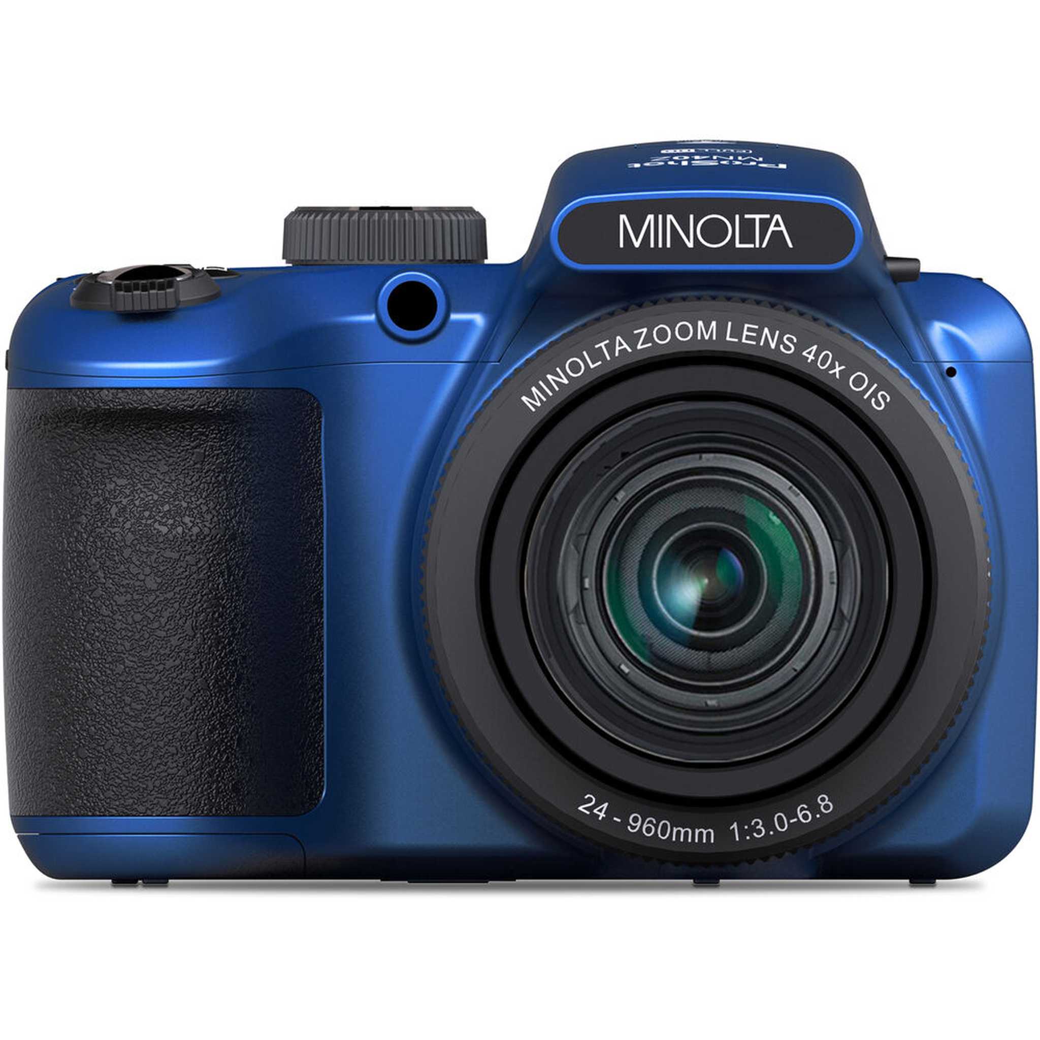Minolta 20 Mega Pixels 40x Optical Zoom Digital Camera, 1080p FHD Video Bundle, Blue Minolta
