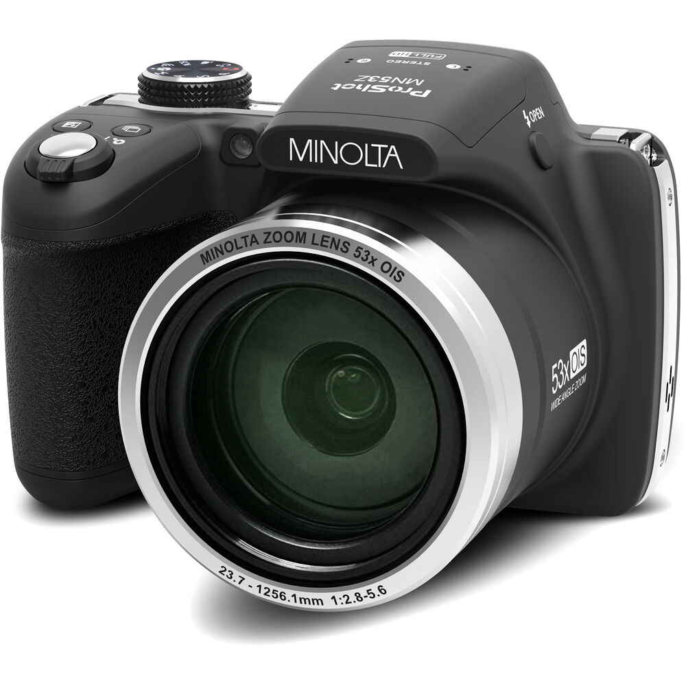 Minolta Pro Shot MN53Z 16 MP HD Digital Camera with 53x Zoom, 1080p HD Video Bundle Black