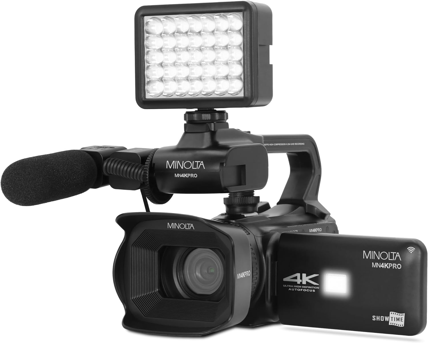 Minolta MN4KPRO 4K60FPS Ultra HD / 64 MP Autofocus Pro Camcorder w/WiFi - Bundle