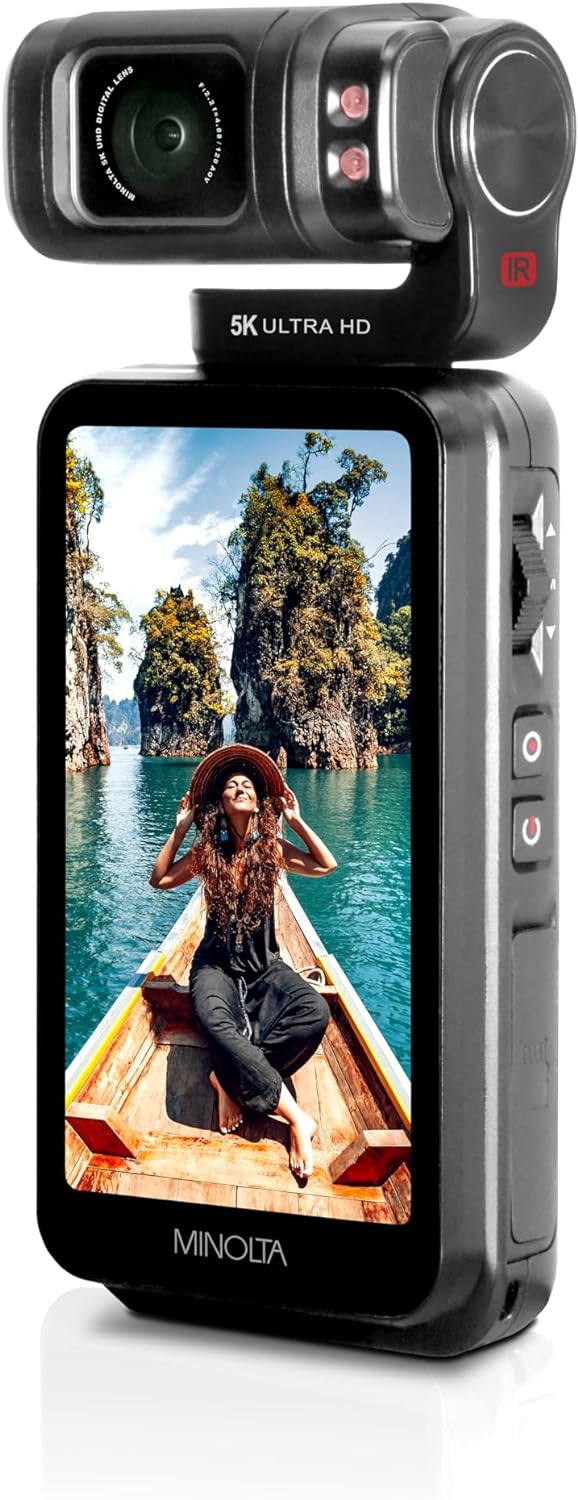 Minolta MN5KGP1 5K Ultra HD 20 MP Handheld Pocket Camcorder w/Motorized Tilting Lens Head