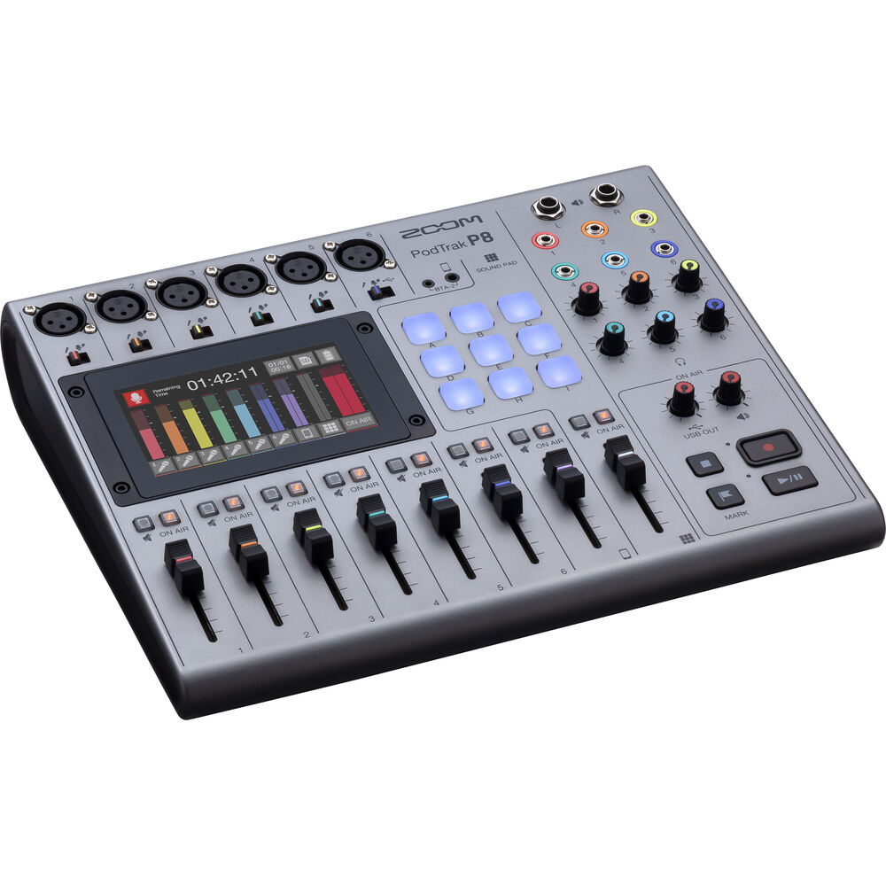 Zoom PodTrak P8 Podcast Recorder, 6 Microphone Inputs, 6 Headphone Outputs, Phone Input, Sound Pads, Onboard Editing, Record to SD card, USB Audio Interface, Battery Powered