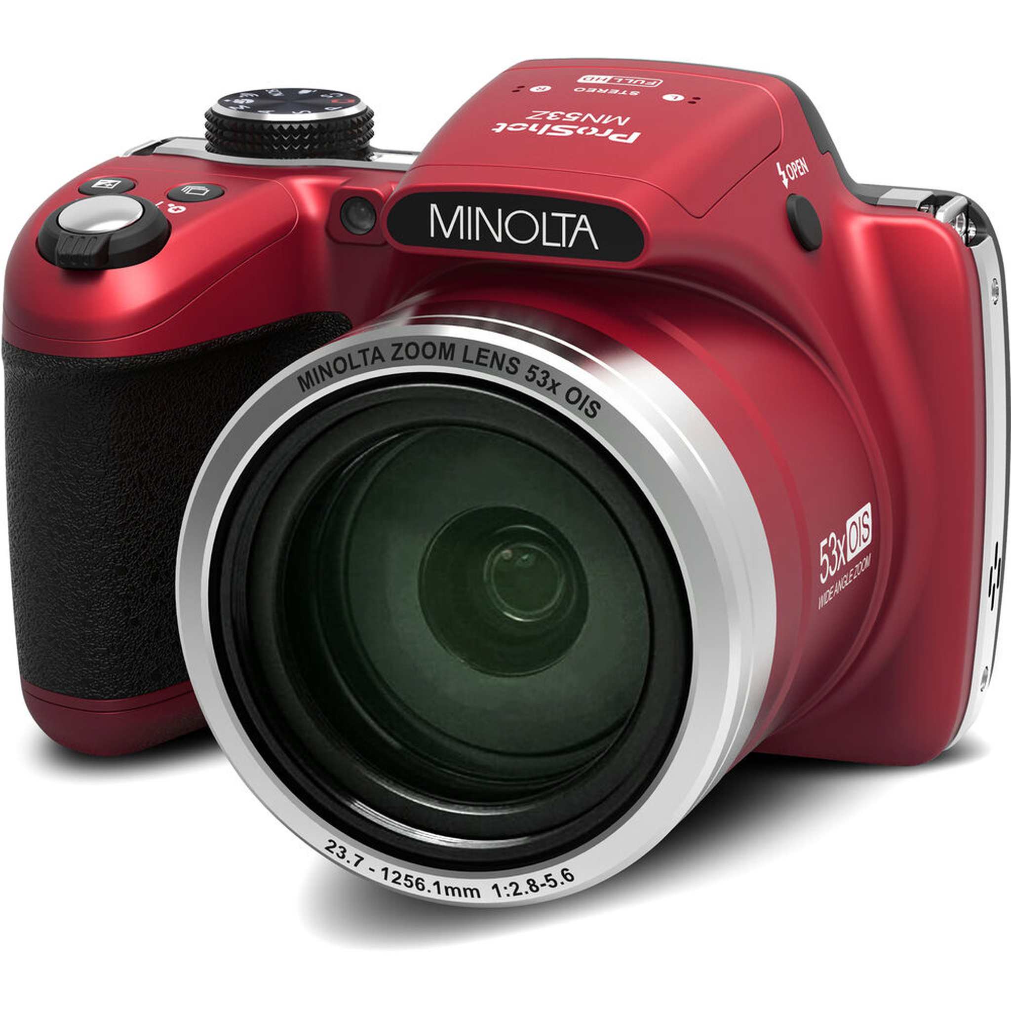 Minolta Pro Shot MN53Z 16 MP HD Digital Camera with 53x Zoom, 1080p HD Video Bundle Red Minolta
