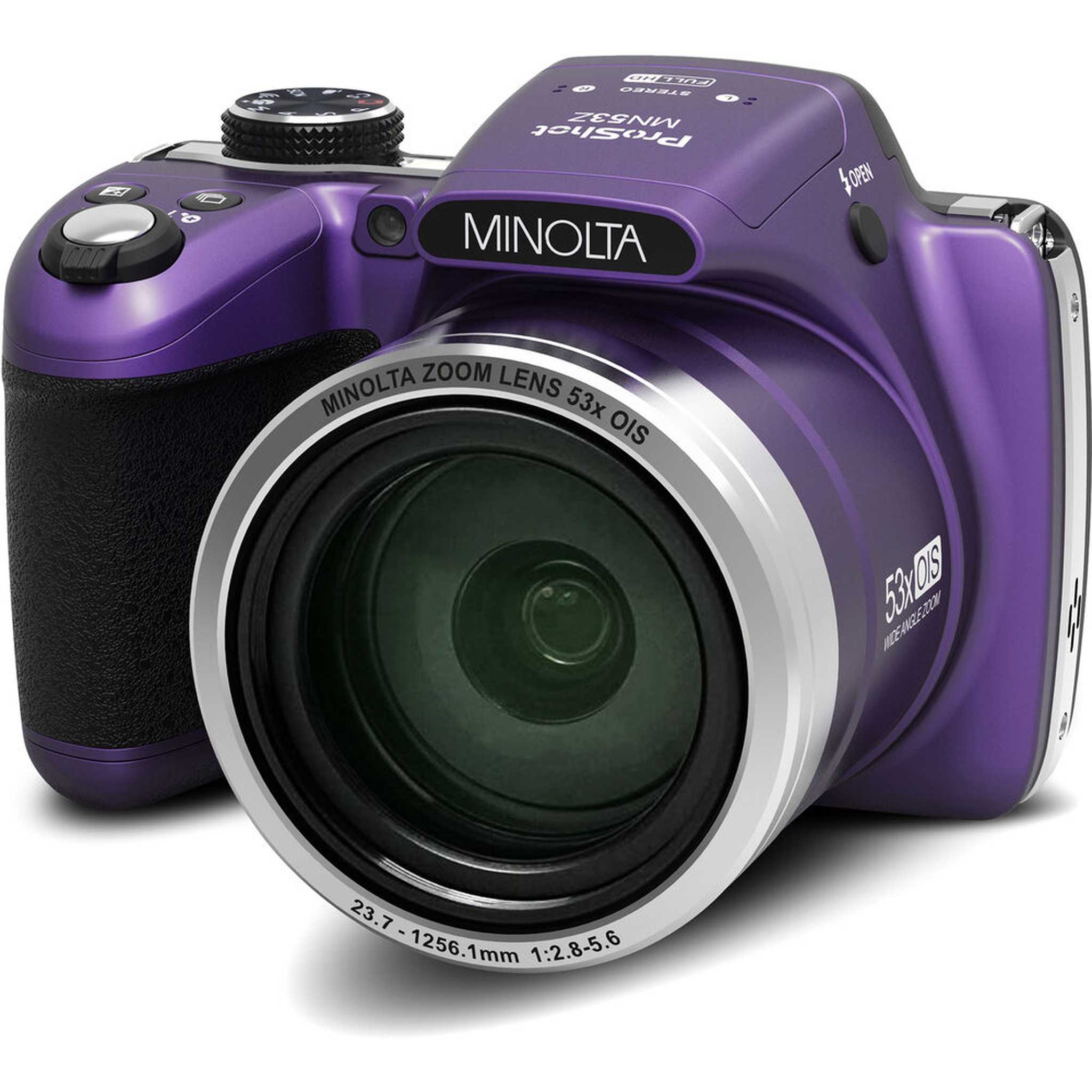 Minolta Pro Shot MN53Z 16 MP HD Digital Camera with 53x Zoom, 1080p HD Video Bundle Purple Minolta