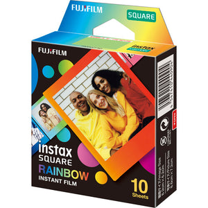 5xFUJIFILM INSTAX SQUARE Rainbow Instant Film 10 Exposures , Microfiber Cleaning Cloth, Bundle