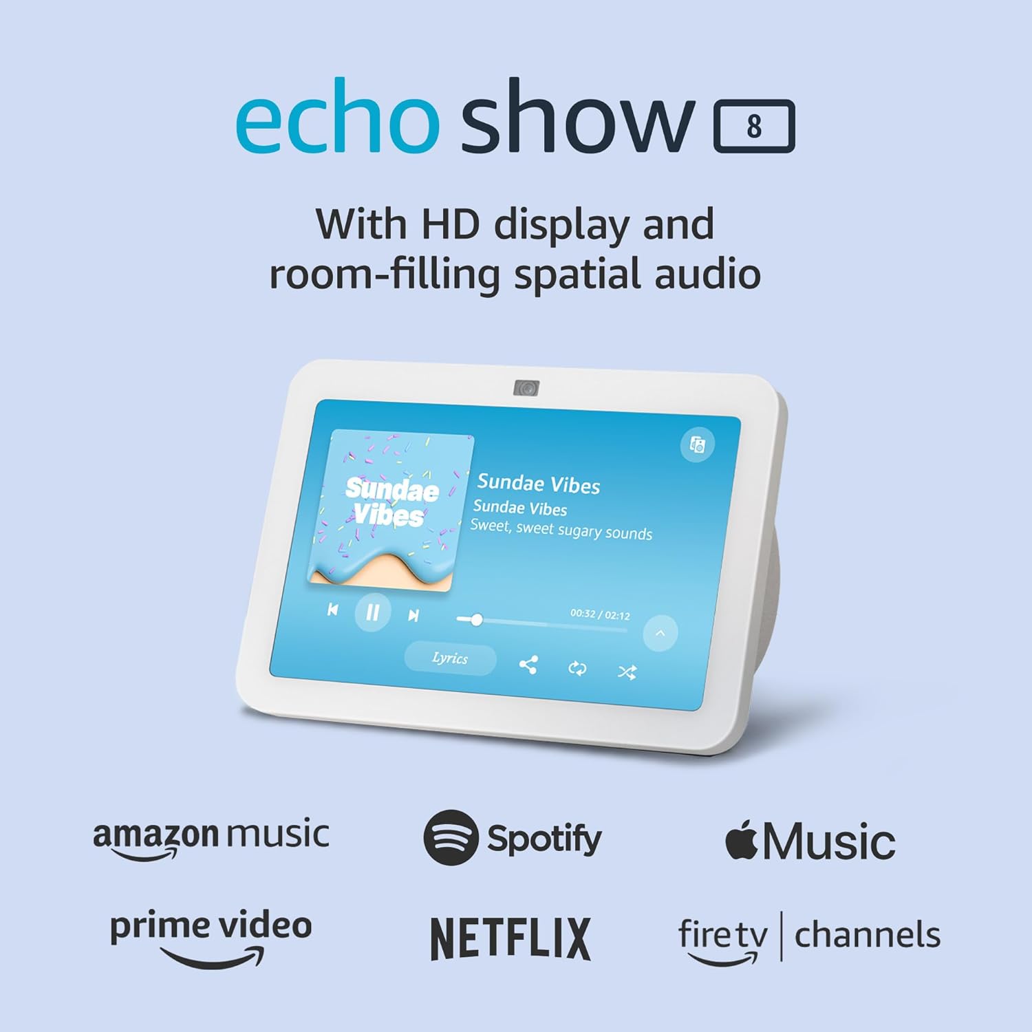 Echo Show 8 (3rd Generation) 8-inch Smart Display with Alexa - Glacier White + Screen Cleaning Kit