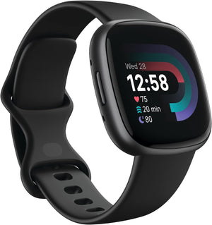 Fitbit Versa 4 Fitness Smartwatch Black/Graphite Bundle