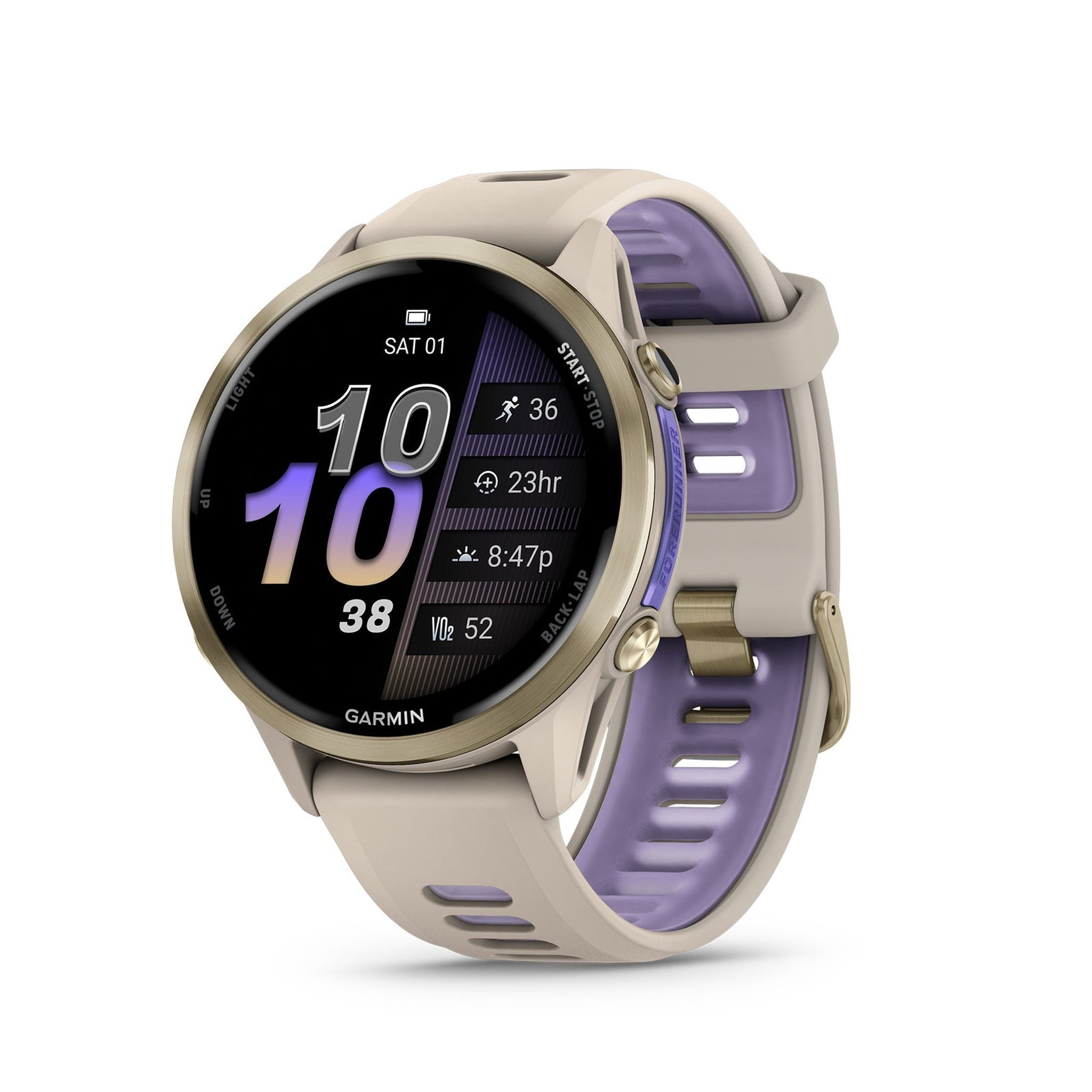 Garmin Forerunner 970 Running Smartwatch, GPS Fitness Smart Watch For Men And Women, Soft Gold Titanium with French Gray Case and French Gray/Translucent Indigo Band, Bundle
