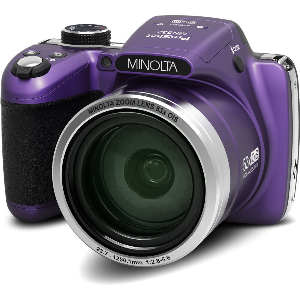 Minolta Pro Shot MN53Z 16 MP HD Digital Camera with 53x Zoom, 1080p HD Video Bundle Purple