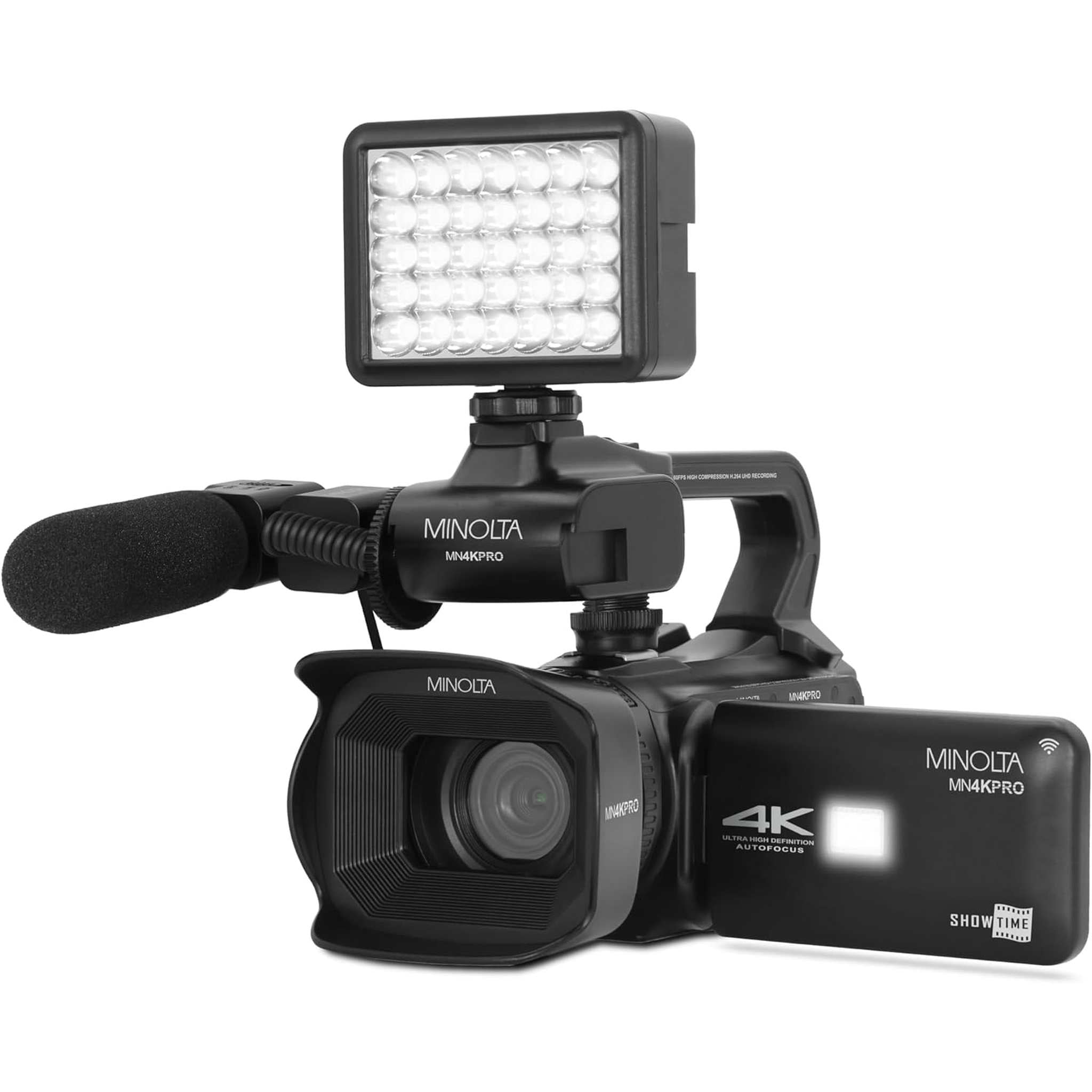 Minolta MN4KPRO 4K60FPS Ultra HD / 64 MP Autofocus Pro Camcorder w/WiFi - Bundle