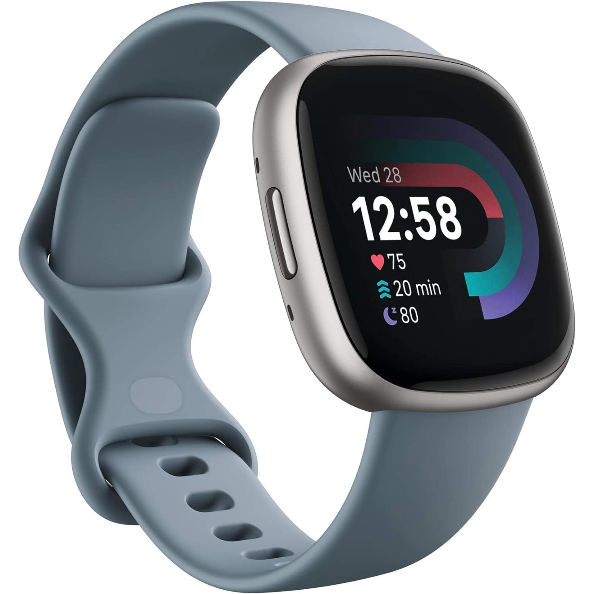 Fitbit Versa 4 Fitness Smartwatch Waterfall Blue/Platinum Bundle Fitbit