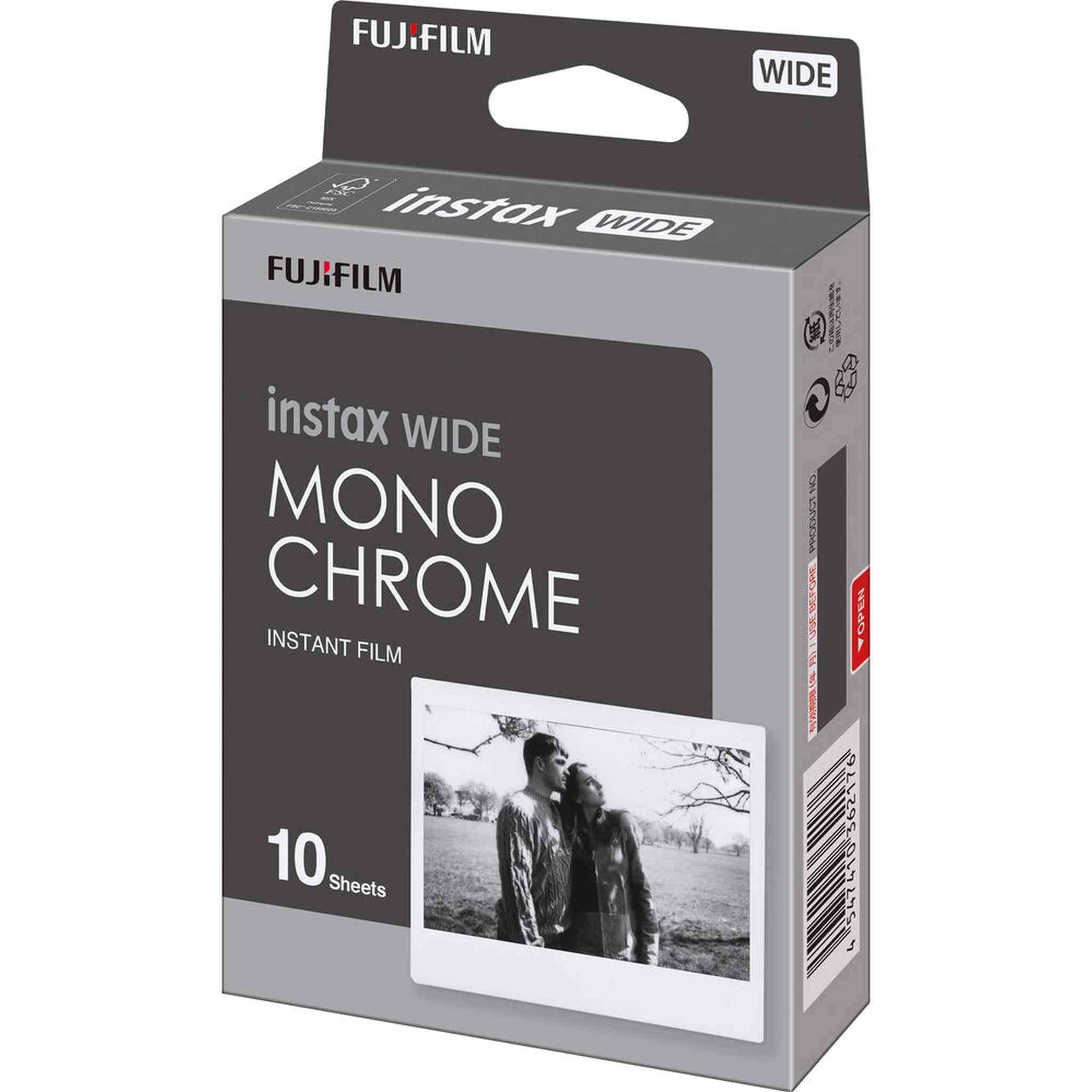 10xFUJIFILM INSTAX Wide Monochrome Instant Film 10 Exposures , Microfiber Cleaning Cloth, Bundle