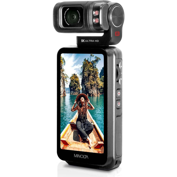 Minolta MN5KGP1 5K Ultra HD 20 MP Handheld Pocket Camcorder w/Motorized Tilting Lens Head