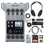 Zoom PodTrak P4 Podcast Recorder, Battery Powered, 4 Microphone Inputs, 4 Headphone Outputs, Phone and USB Input for Remote Interviews, Sound Pads, 2-In/2-Out Audio Interface