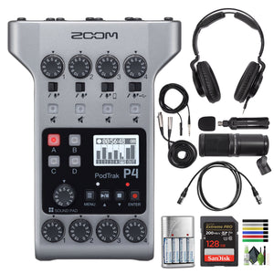 Zoom PodTrak P4 Podcast Recorder, Battery Powered, 4 Microphone Inputs, 4 Headphone Outputs, Phone and USB Input for Remote Interviews, Sound Pads, 2-In/2-Out Audio Interface