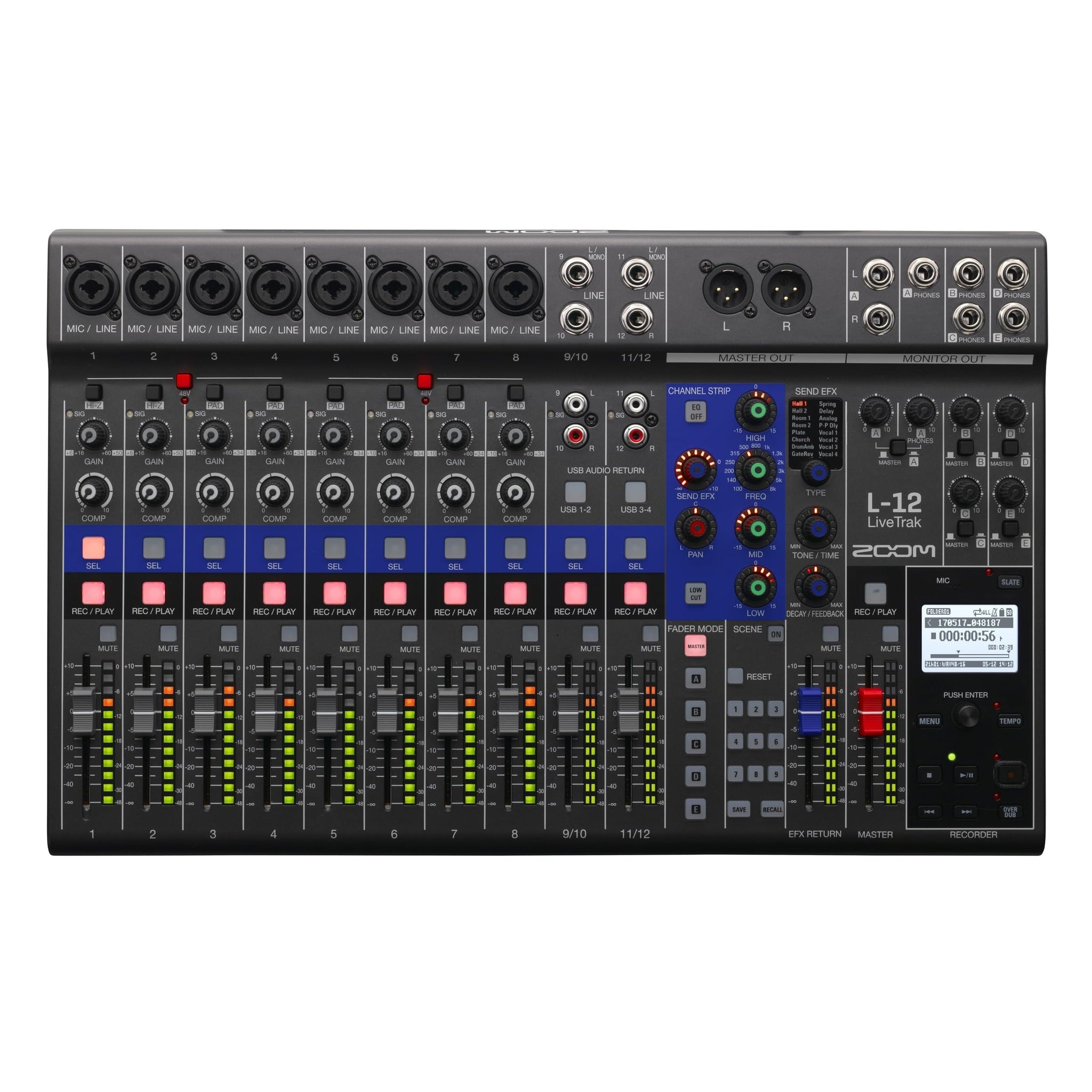 Zoom LiveTrak L-12 Digital Mixer & Multitrack Recorder, for Music, Podcasting, and More, 12-Input/ 14-Channel SD Recorder, 14-in/4-out USB Audio Interface, 5 Powered Headphone Outputs
