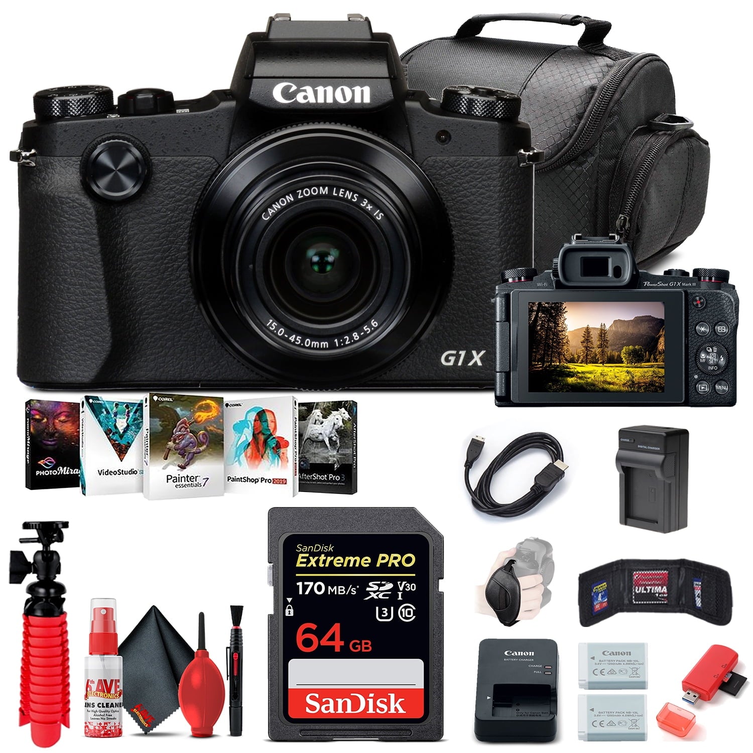 Canon PowerShot G1 X Mark III Digital Camera 2208C001 + 64GB Card + More