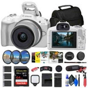 Canon EOS R50 Mirrorless Camera with 18-45mm Lens White + 64GB Card + Bag + More Canon