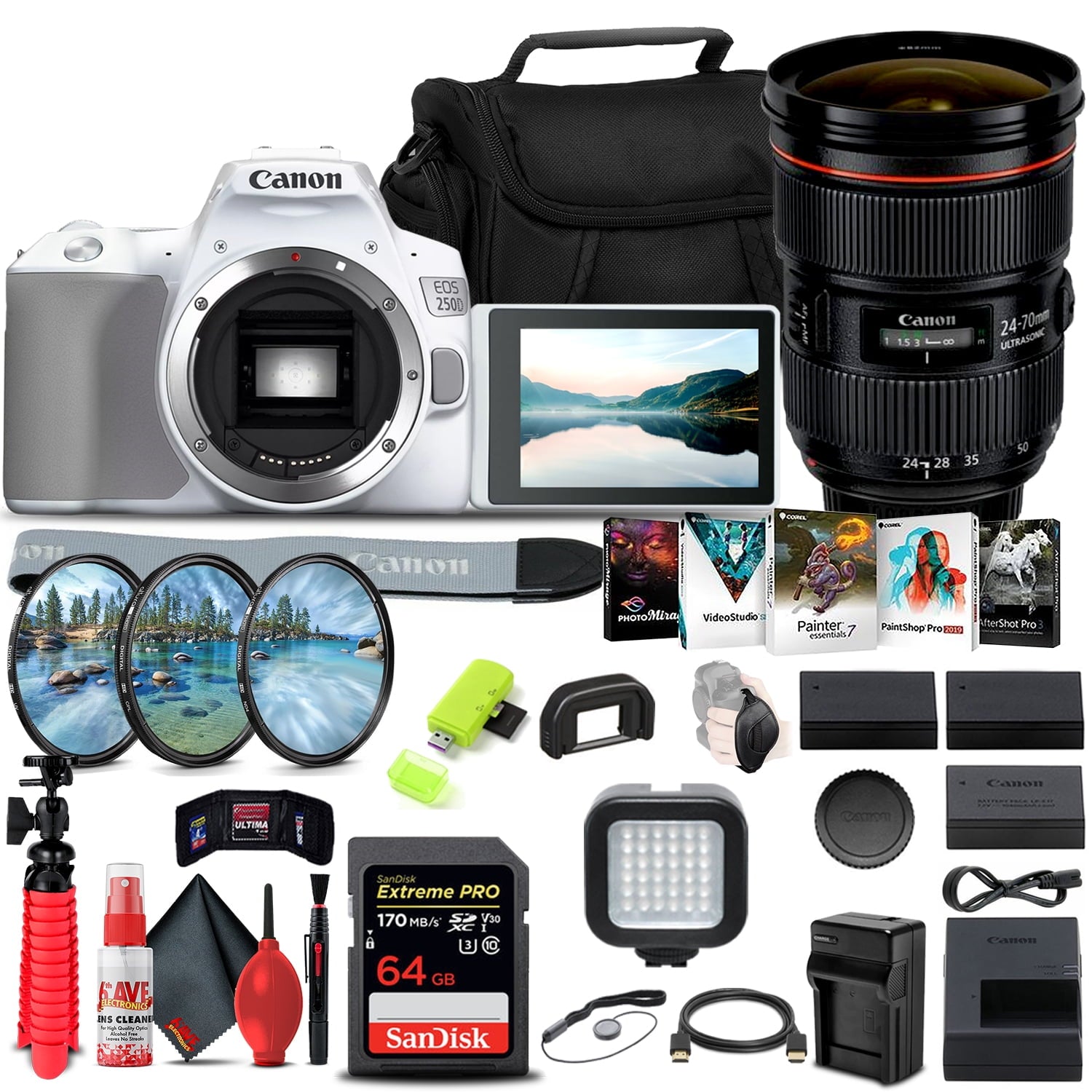 Canon EOS 250D / Rebel SL3 DSLR Camera (Body Only) + Canon Lens + More Bundle