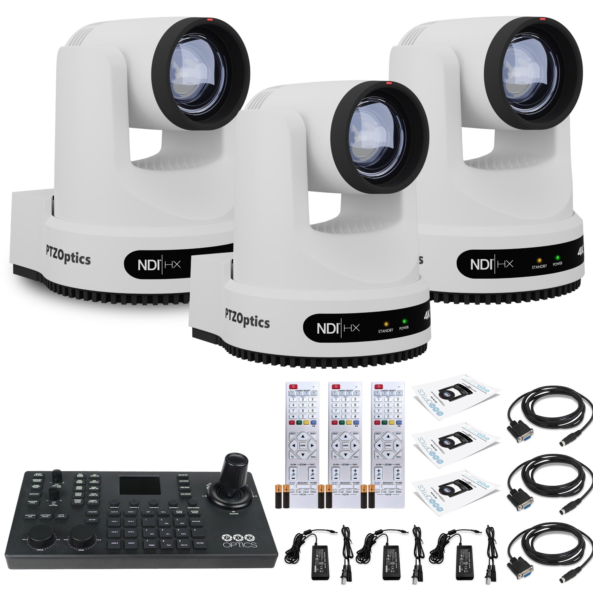 3 x PTZOptics Move 4K PTZ Camera with 12x Zoom White PT12X-4K-WH-G3 + SuperJoy PTZ Controller