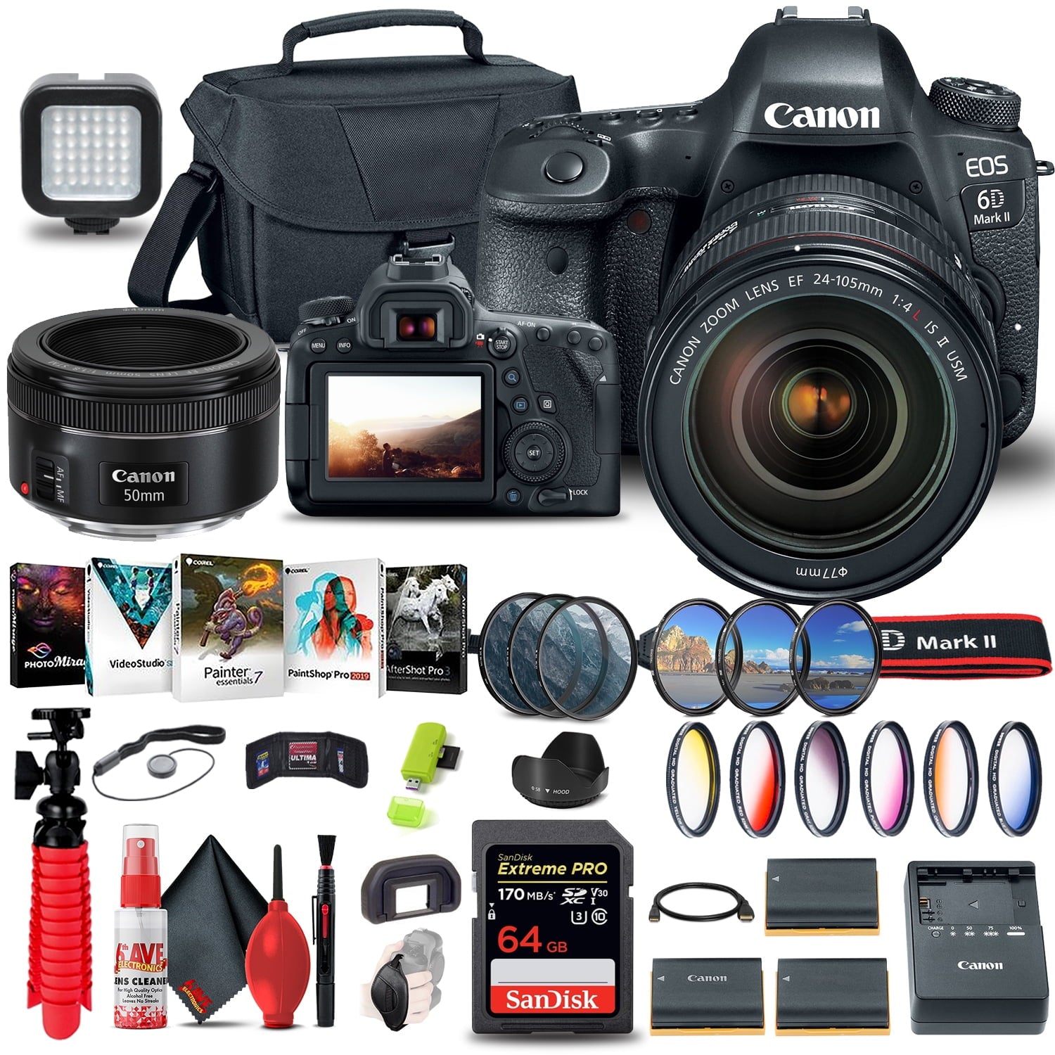 Canon EOS 6D Mark II Camera with 24-105mm f/4L II Lens (1897C009) Extreme Filter Kit Bundle