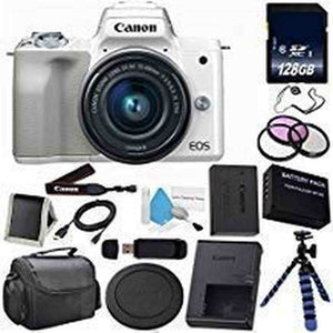 6Ave Canon EOS M50 Mirrorless Digital Camera with 15-45mm Lens Silver International Model + LP-E12 Replacement Lithi