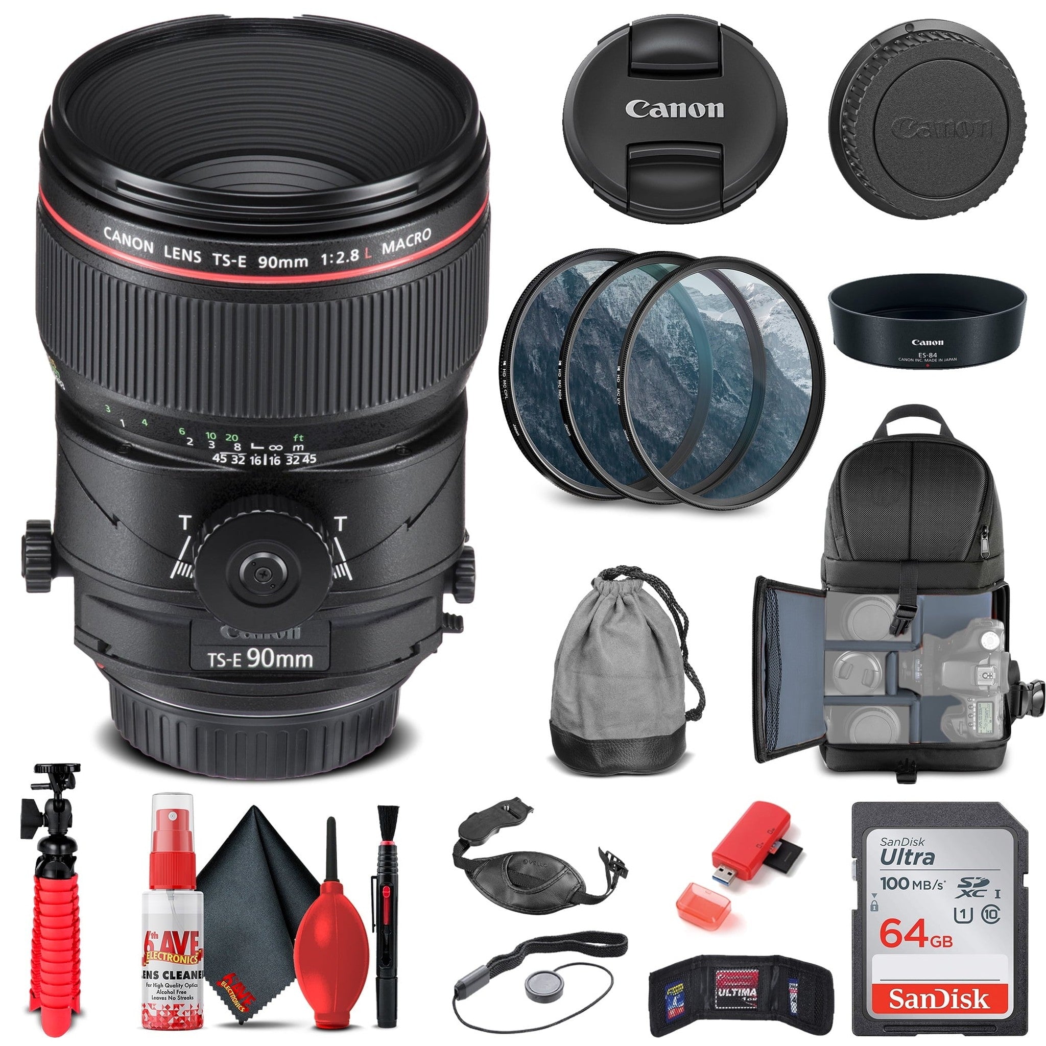 Canon TS-E 90mm f/2.8L Macro Tilt-Shift Lens 2274C002 + Filter Kit + More