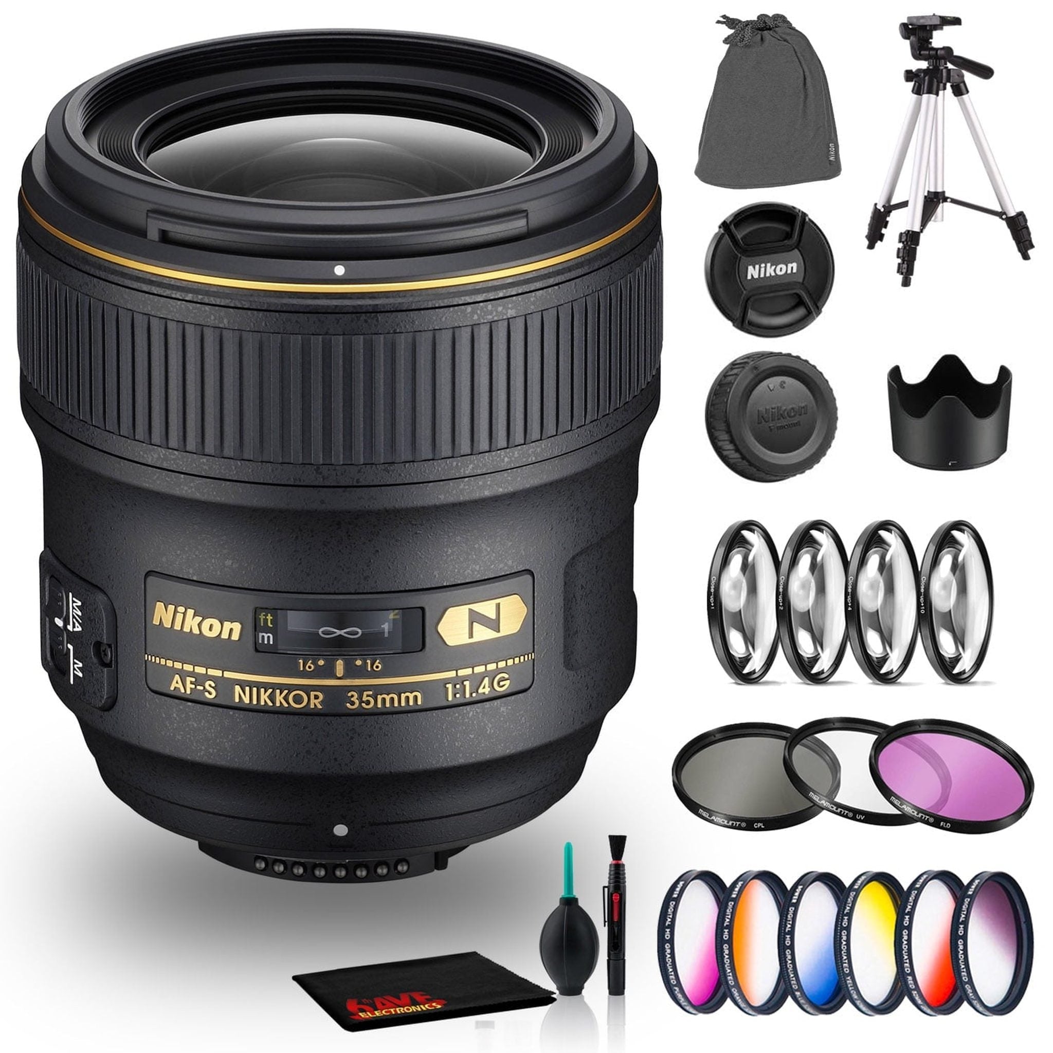 Nikon AF-S NIKKOR 35mm f/1.4G Lens Includes Filter Kits and Tripod Intl Model Bundle Nikon