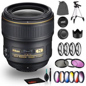 Nikon AF-S NIKKOR 35mm f/1.4G Lens Includes Filter Kits and Tripod Intl Model Bundle