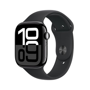 Apple Watch Series 10 GPS 46mm case Smartwatch with Jet Black Aluminium Case with Black Sport Band - S/M. Fitness Tracker, ECG App, Always-On Retina Display, Water Resistant