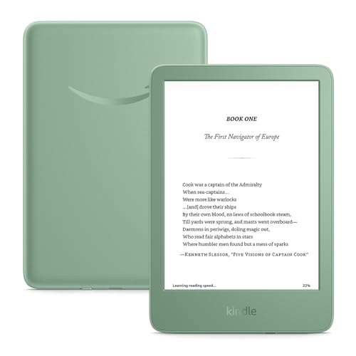 New Amazon Kindle 16 GB - Lightest and most compact Kindle, with glare-free display, faster page turns, adjustable front light, and long battery life - Matcha