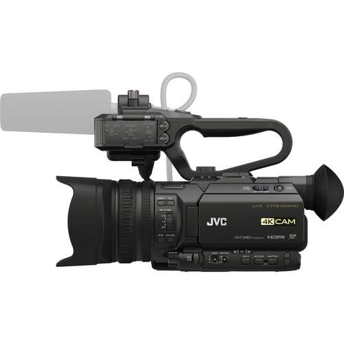 JVC GY-HM250 UHD 4K Streaming Camcorder W/ 2 X 64GB Memory Card, Tripod, Rode Mic, External Monitor, Sony Pro Headphones, Case, LED Light, and More Premium Bundle