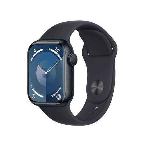 Apple Watch Series 9 GPS 41mm Smartwatch with Midnight Aluminum Case with Midnight Sport Band M/L. Fitness Tracker, ECG Apps, Always-On Retina Display, Water Resistant