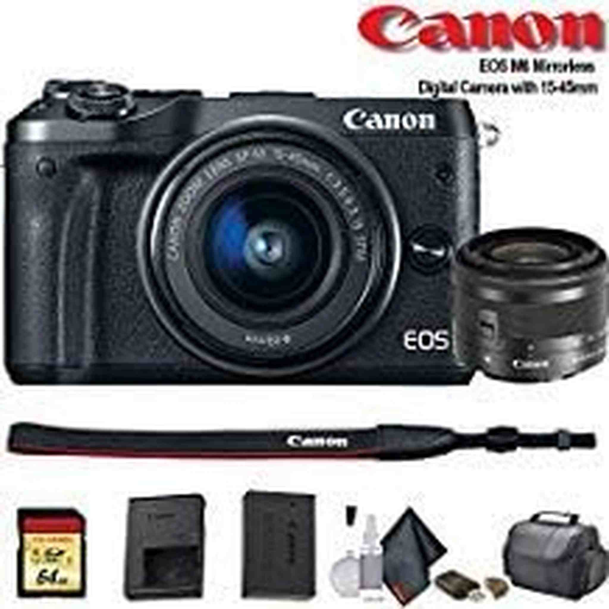 Canon EOS M6 Mirrorless Digital Camera with 15-45mm Lens International Model Black 1724C011 - Starter Bundle