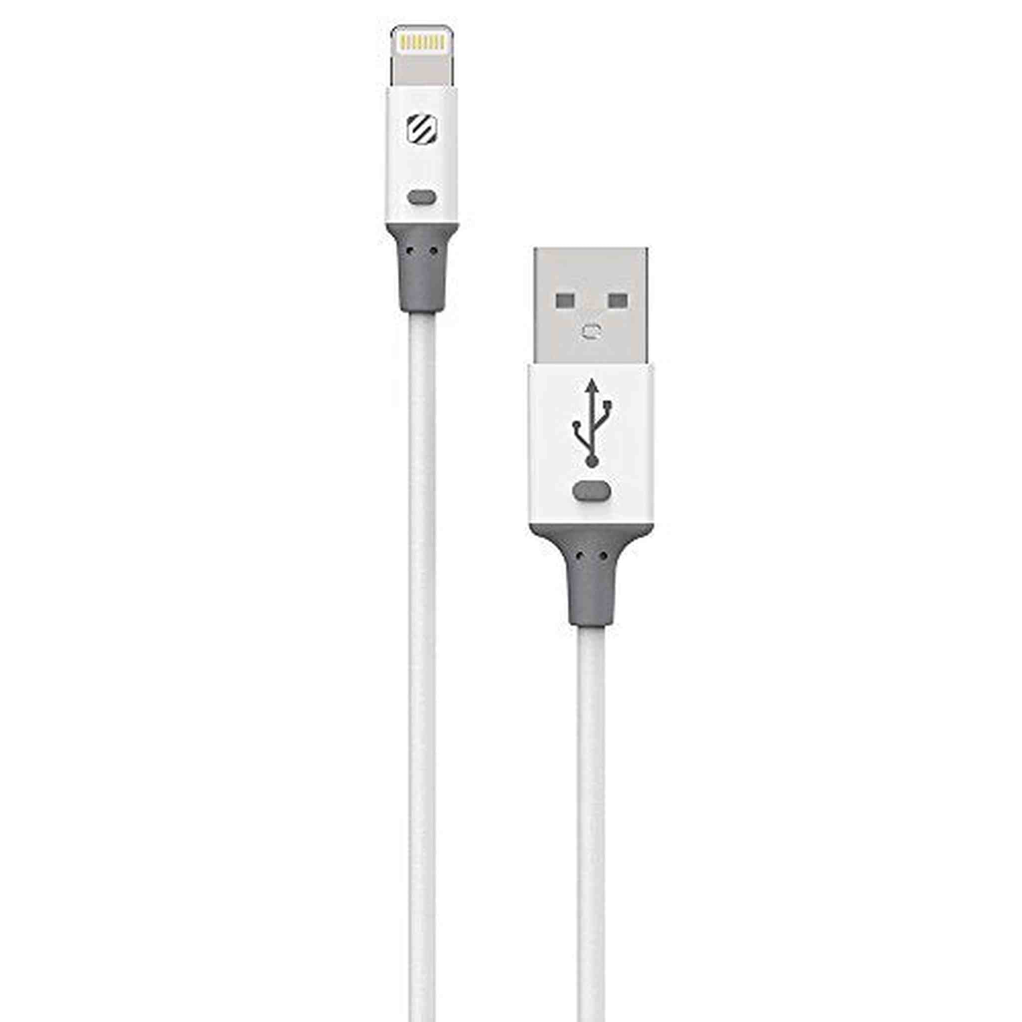 SCOSCHE I2WTA Strikeline II MFI Certified Lightning Charge & Sync Cable for ALL Lightning Devices 3-ft. White & Gray Scosche