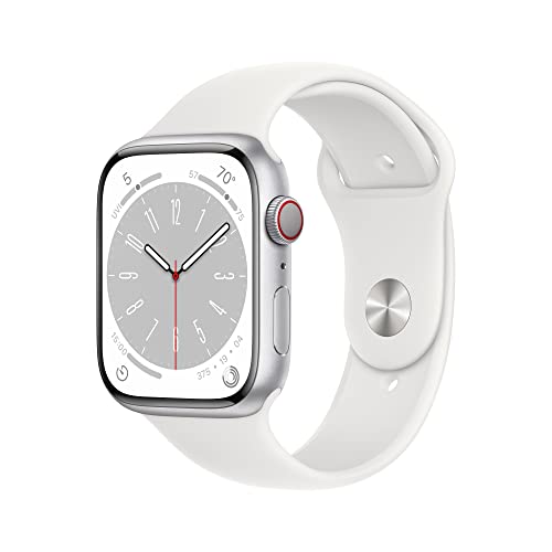 Apple Watch Series 8 GPS + Cellular 45mm Smart Watch w/ Silver Aluminum Case with White Sport Band - S/M.