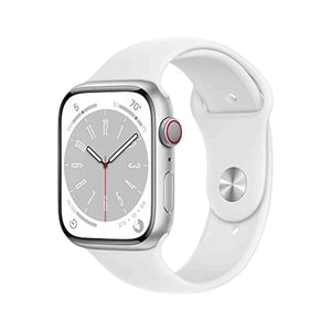 Apple Watch Series 8 GPS + Cellular 45mm Smart Watch w/ Silver Aluminum Case with White Sport Band - S/M.