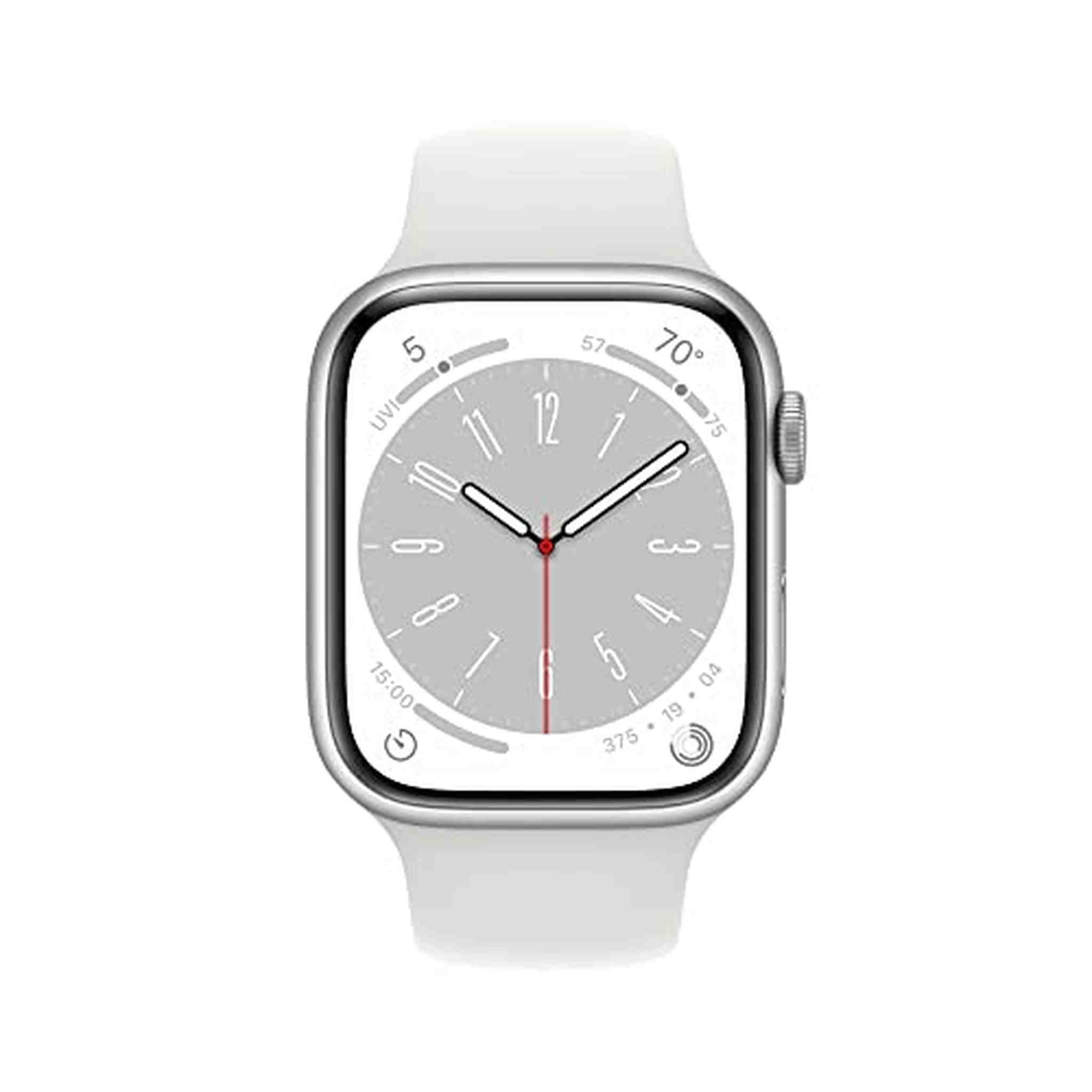 Apple Watch Series 8 GPS + Cellular 45mm Smart Watch w/ Silver Aluminum Case with White Sport Band - S/M. - Used Apple