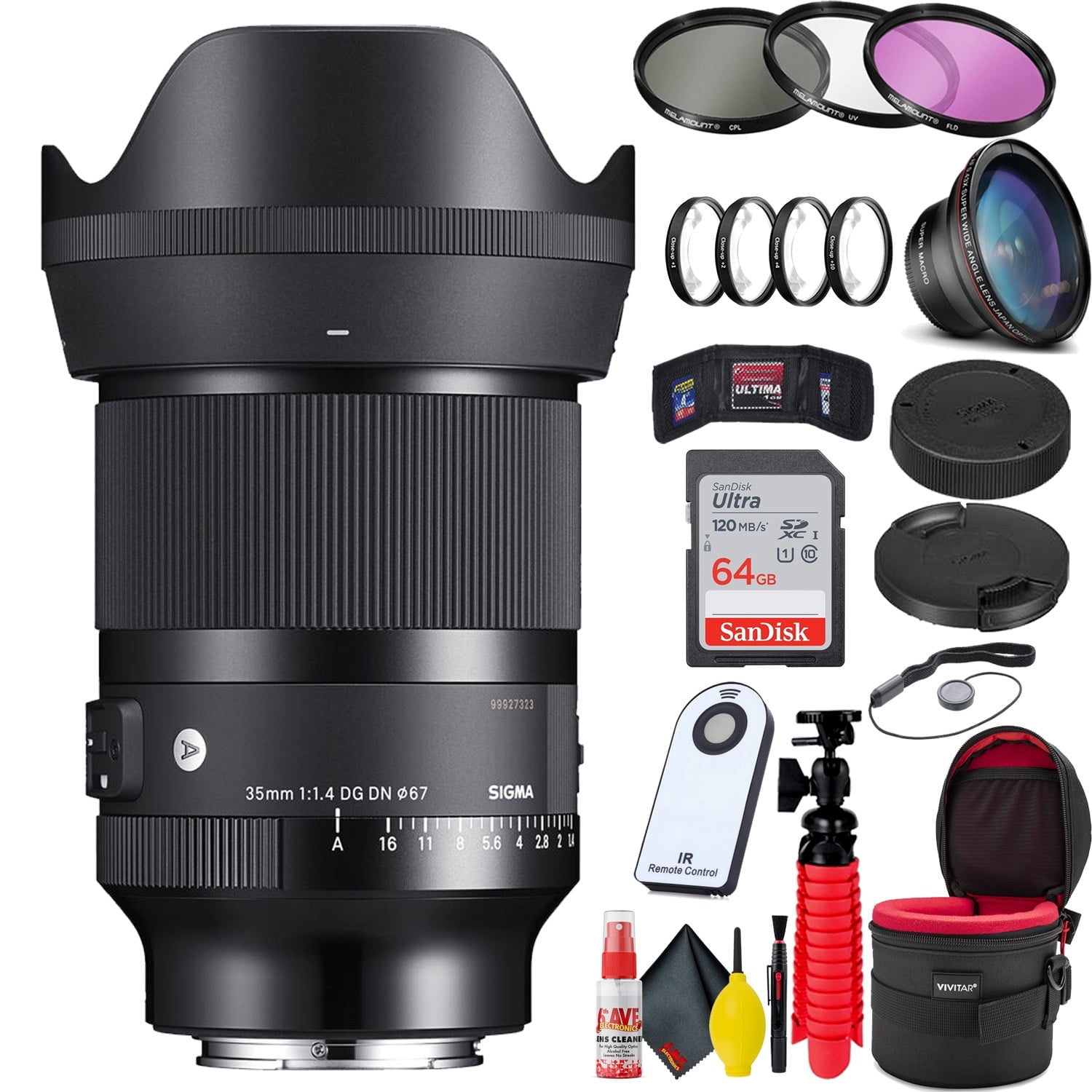 Sigma 35mm f/1.4 DG DN Art Lens for Sony E + 64GB SD Card Bundle