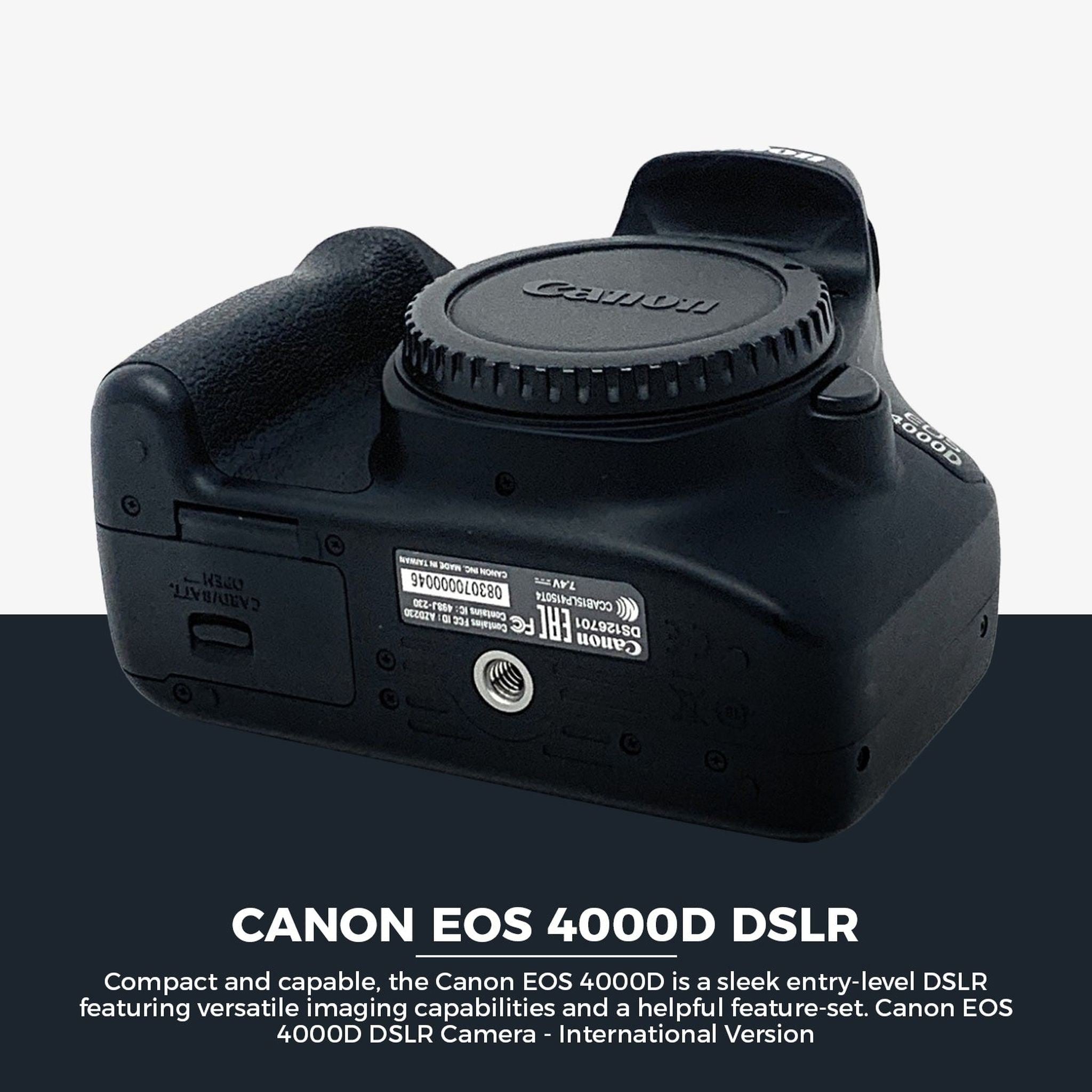 Canon EOS 4000D DSLR Camera with 18-55mm Lens + EOS Bag + Sandisk Ultra 64GB Card + Cleaning Set And More International Model Canon