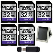 32GB SDHC Class 10 Memory Card 5-Pack + SD Card USB Reader + Memory Card Wallet Bundle